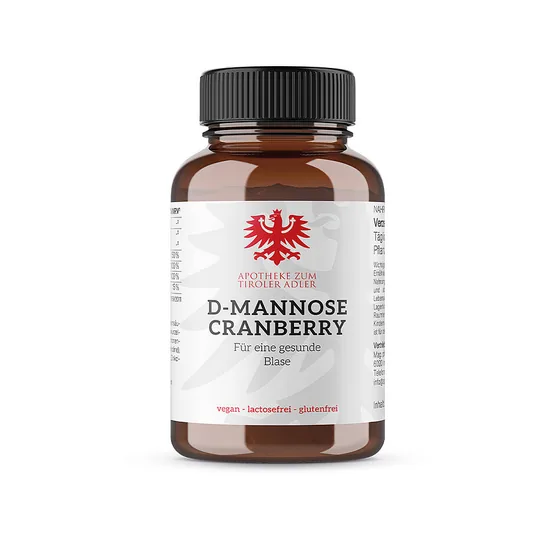 D-Mannose Cranberry der Eigenmarke Apotheke zum Tiroler Adler mit rotem Tiroler Adler am Etikett