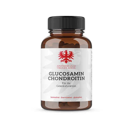 Glucosamin Chondroitin der Eigenmarke Apotheke zum Tiroler Adler mit rotem Tiroler Adler am Etikett