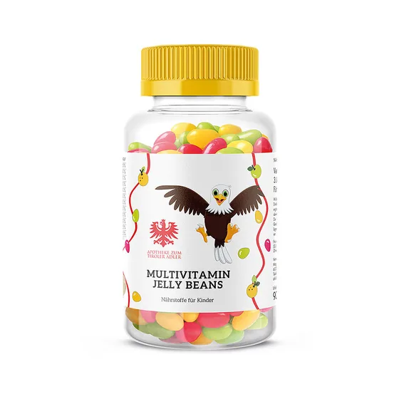 Multivitamin Jelly Beans der Eigenmarke Apotheke zum Tiroler Adler mit rotem Tiroler Adler am Etikett