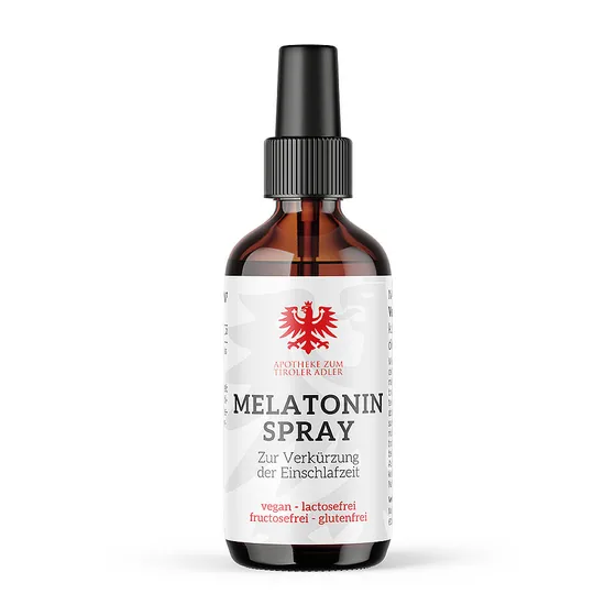 Melatonin Spray der Eigenmarke Apotheke zum Tiroler Adler mit rotem Tiroler Adler am Etikett