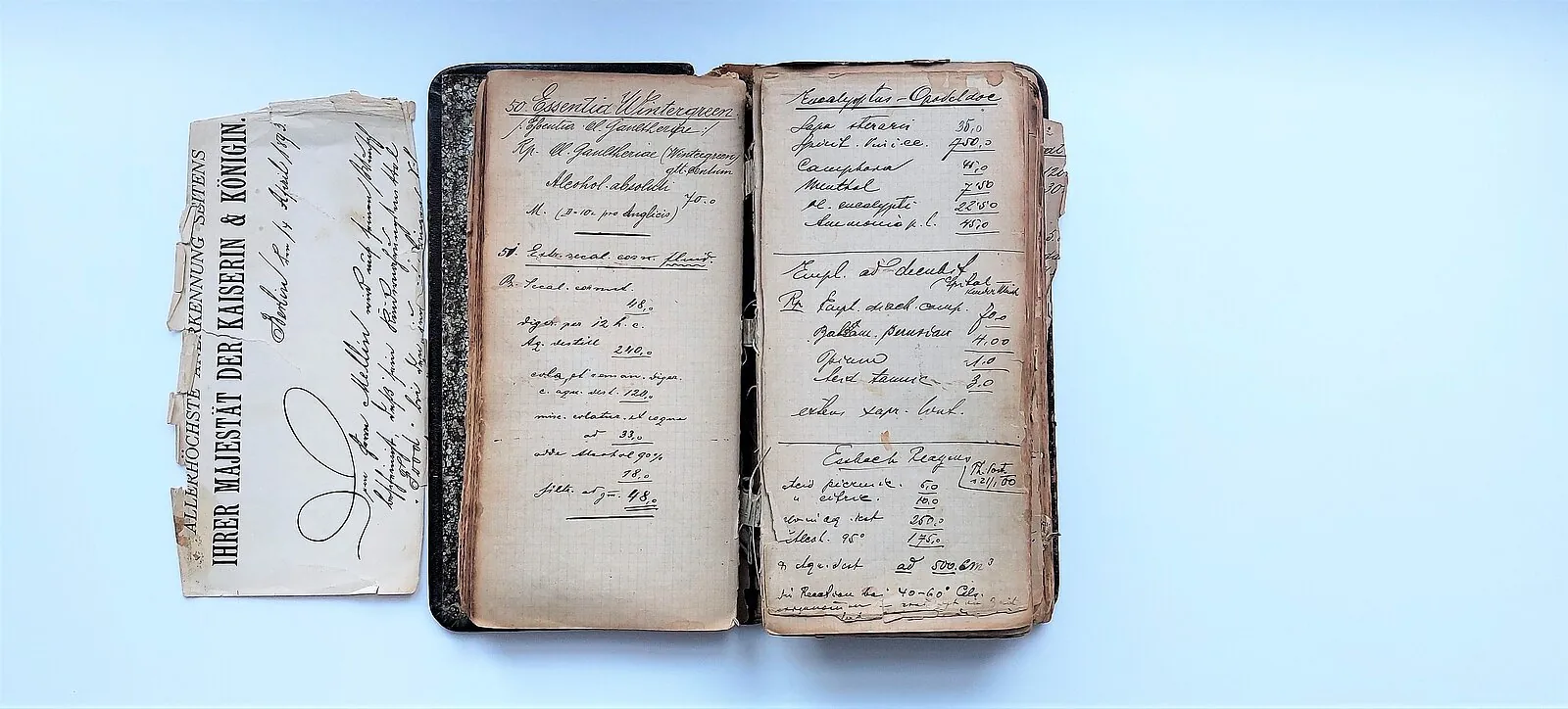 Aufgeschlagenes altes Buch mit handschriftlichen Einträgen